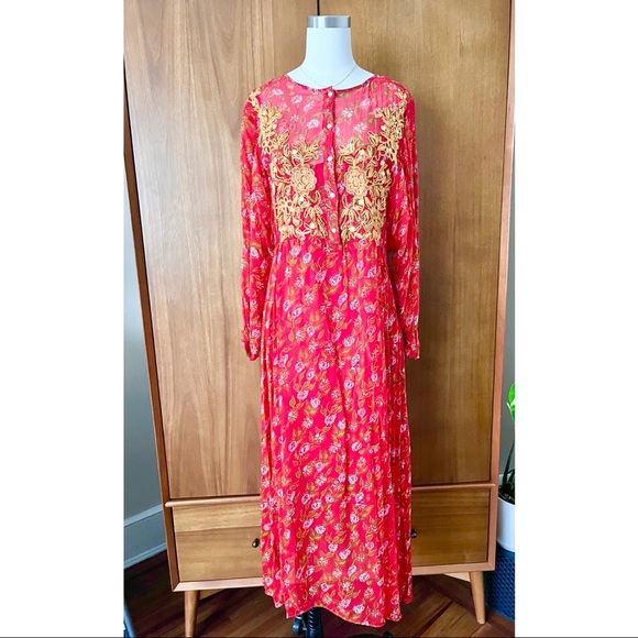 Zara Red Flowy Embroidered Dress - Picture 9 of 9